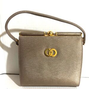Vintage Gold-Tone Taupe Mini Top-Handle Bag